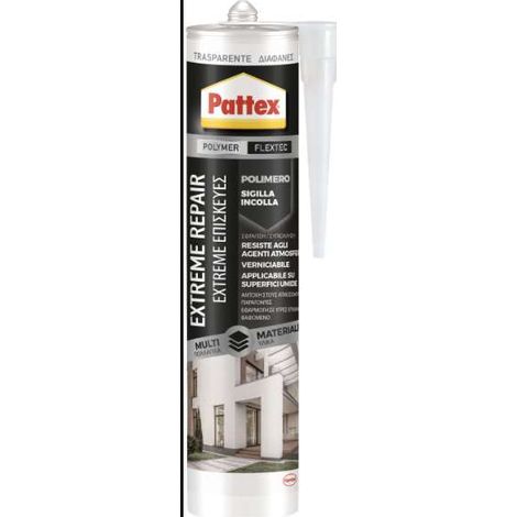 Adesivo e sigillante pattex flextreme 280 ml, incolla e sigilla tutti i materiali, trasparente (1/2)