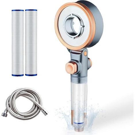 Shower Head, Anti-Limescale Shower Head with Filter, High Pressure Shower Head with 3 Spray Types, with 1.5m Hose and 2 Filter Elements MUMU (1/4)