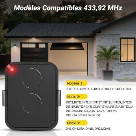 Lot de 2 Télécommande Compatible Nice Era ONE2/ON2E/ON4E/ON1E,433,92 MHz Télécommande Porte de Garage,Rolling Code,2 Canaux(Noir) (1/3)