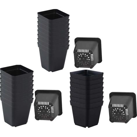 (10 cm) Pots de semis carrés noirs réutilisables (50 pièces) avec trous de drainage - Kit de jardinage (1/4)