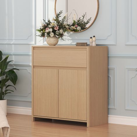 Credenza Takranmaa con Cassetto e Ante 88x79x39 cm Effetto Rovere [en.casa] (1/5)