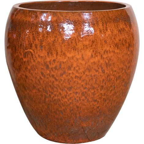 Pot grande taille d'extérieur LAFONTAINE 30x45cm rouille d'automne, fait main en terre cuite émaillée, résistant au gel (1/4)