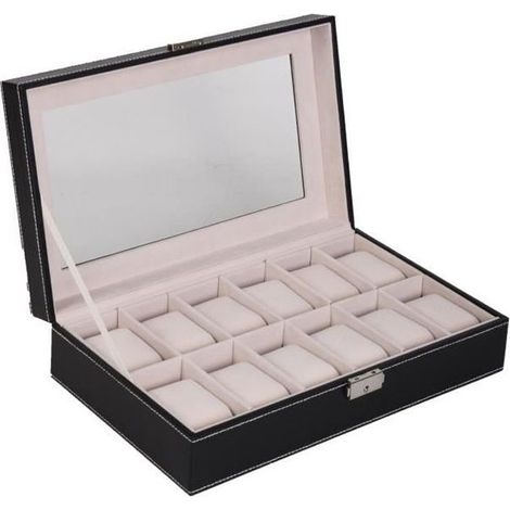 Cofanetto porta orologi da 12 pezzi, portagioie con coperchio incernierato e finestra in vetro, design elegante per l'arredamento di casa. (1/5)