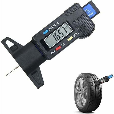 Jauge de profondeur de pneu (noir), jauge de profondeur de bande de roulement numérique, jauge de bande de roulement avec écran LCD, 0-25 mm (1/4)