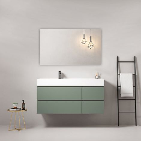 Mobile bagno sospeso 120 cm Verde Salvia Lavabo a Sinistra in Resina Specchio Quadro - Fiji Paint (1/4)