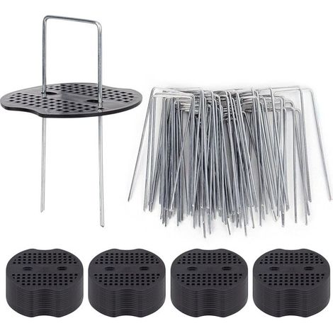 Ecleanfy - 50 Piquets De Jardin Ave Rondelles, Piquets De Fixation en Acier Galvanisé pour Baches Agraphes De Fixation De Toile De Paillage (1/5)