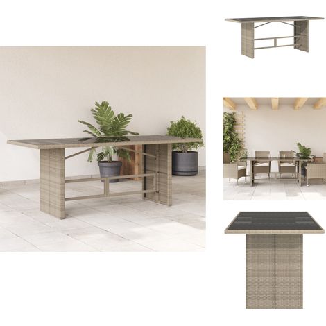 Gartentisch mit Glasplatte Hellgrau 190x80x74 cm Poly Rattan - Gartentisch - Esstisch - Terrassenmöbel - Gartenmöbel - Outdoor-Möbel (1/5)