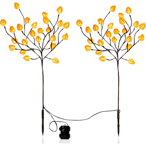 LED Garten Stecker Herbstlaub warm weiß - 2er Set - Outdoor Deko Beleuchtung Baterie betrieben mit Timer