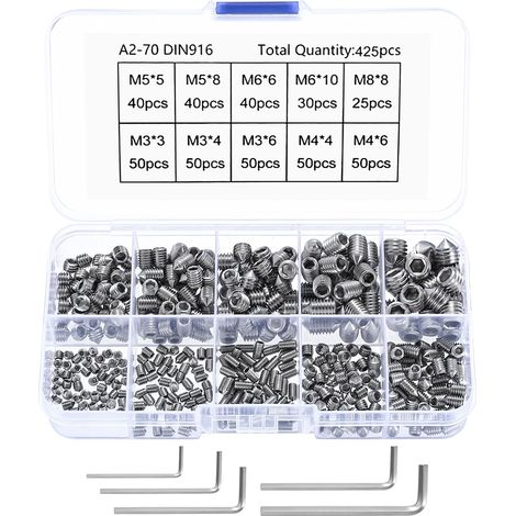 425 Pièces vis à pointe en acier inoxydable M3‑M8, kit de fixation Assortiment de vis à métaux polyvalentes, parfait pour les travaux de bricolage et réparations (1/5)