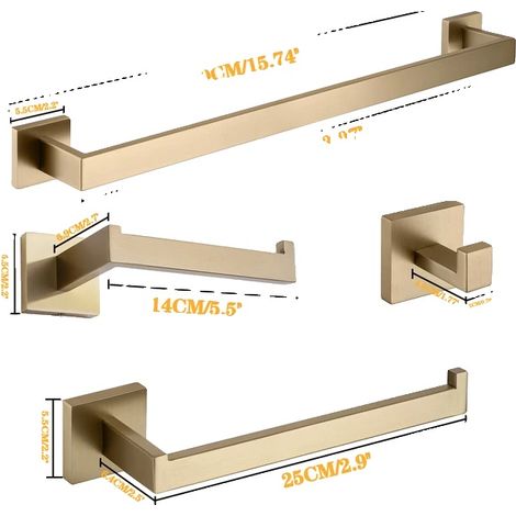 Ensemble de quincaillerie de bain, supports muraux, construction en métal durable, ensemble-or (1/2)