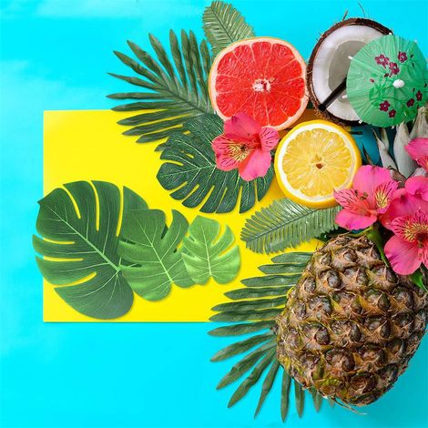 Set mit 60 künstlichen Tropenblättern, hawaiianische Dekoration für Zuhause (1/5)