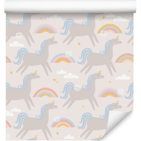 Papier peint Licorne Arc-en-ciel Pastel pour Salon et Chambre 50x1000 cm (1/5)