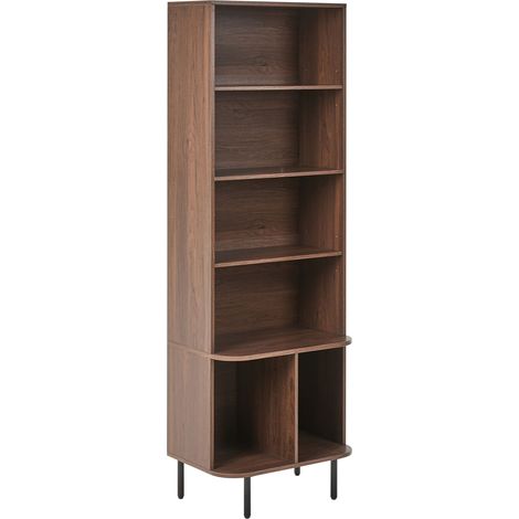 Libreria a 5 ripiani in truciolato, MDF e ferro laminato, colore marrone scuro Bradley
