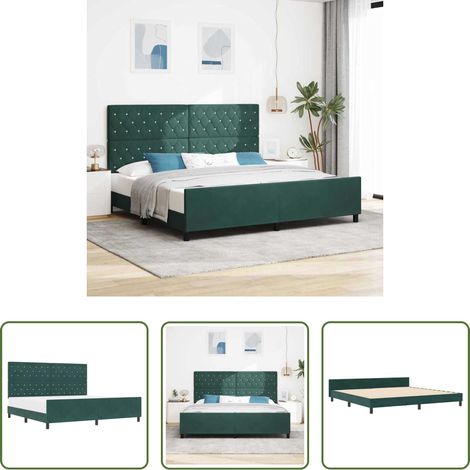 Samtbett - Boxspringbett mit Kopfteil Dunkelgrün 200 x 200 cm Samt (1/5)