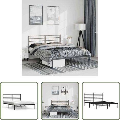 Metallbett - Bettgestell mit Kopfteil Metall Schwarz 150x200 cm (1/5)