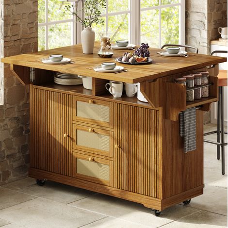 Klappbarer Küchenwagen, 95 cm, aus MDF und Metall, dunkelbraun HAVRYA (1/5)