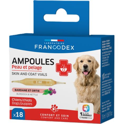 Ampoules Peau et Pelage 18 x 1 ml Pour Chiots et Chiens - Francodex (1/2)