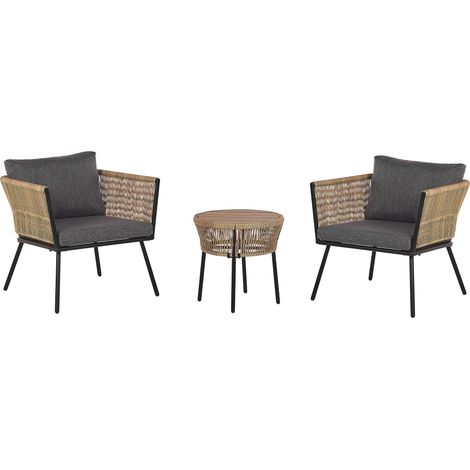 Conjunto de balcón de ratán marrón claro gris sintético cojines mesa Gargano (1/5)
