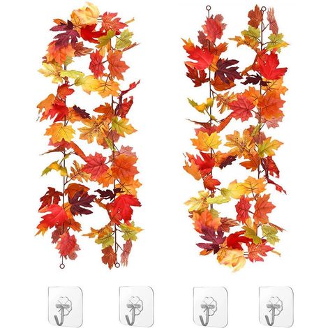 2er Set Künstliche Herbstgirlande Ahornblätter 178cm für Drinnen & Draußen (1/5)