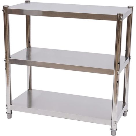Mesa de Cocina de Acero Inoxidable, 80 x 80 x 40 cm, de Trabajo Con 3 Baldas, Estantería de cocina para Gastronomía, Estante de Carga de 50 kg (1/5)