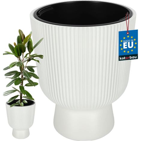 KOTARBAU® Pot de Fleur - Pot Plastique Plante Ø 39 cm - avec Bac Intérieur - Pot de Jardin - Pot de Fleur Exterieur - H : 49 cm - PVC - Blanc - Nervuré (1/4)