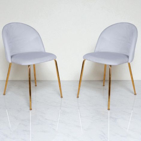 Sedia da pranzo in velluto Grigio Perla con gambe in metallo Oro - PARIS 2 sedie (1/5)