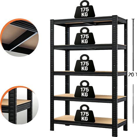 Estantería de alta resistencia, capacidad de 875 kg, 5 estantes ajustables, 200x100x50cm (1/5)