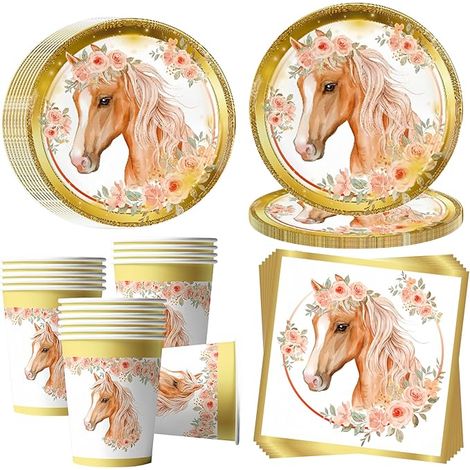 Cheval Vaisselle de fête,Chevaux Assiettes de fête Vaisselle d'anniversaire,Cheval Assiettes en carton Gobelets Serviettes déco anniversaire (1/5)
