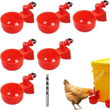 Lot de 6 abreuvoirs automatiques pour volailles - Inductivité gravitationnelle - Accessoire pour poulet - Oie - Dinde - Canard - Pigeon