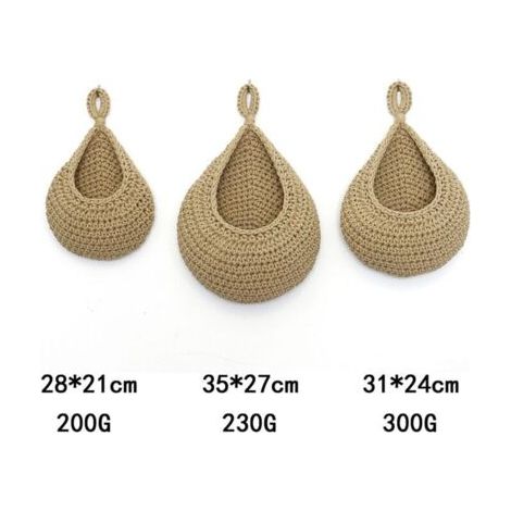 NALOOKAMIC 3Pcs Corbeille A Fruit Suspendue,Panier de Fruits et Legumes Suspendu Au Mur,Panier Mural en Jute Tressé à La Main en Forme de Goutte D'eau,Panier Suspendu Rangement pour Cuisine,Salon,Porc