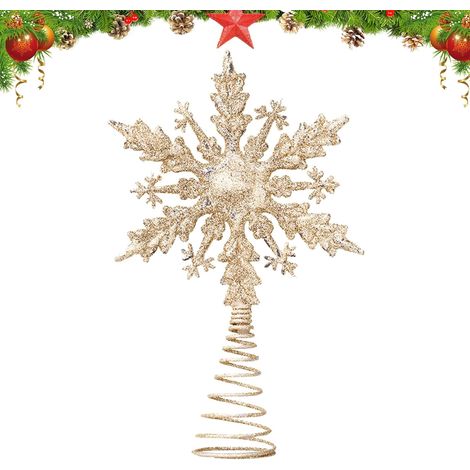 21 cm Glitzernder Weihnachtsbaumstern Schneeflocke Weihnachtsbaumstern für Baumspitze Goldstern für Weihnachtsbaumspitze Silberner Weihnachtsbaumschmuck Dekoration (Gold) (1/5)