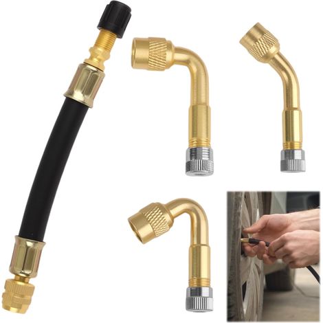 1pc Tyre Valve Extender, Pure Copper Adapter for Car, Motorcycle, Scooter, Angular Valve 45°, 90°, 135° and Flexible 125mm for Quick Tyre Inflating (1/5)
