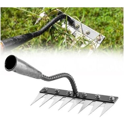Râteau de Désherbage Jardin Acier Carbone 8 Dents Résistant Métal Fer Outil Jardinage Déchaumage- (1/4)