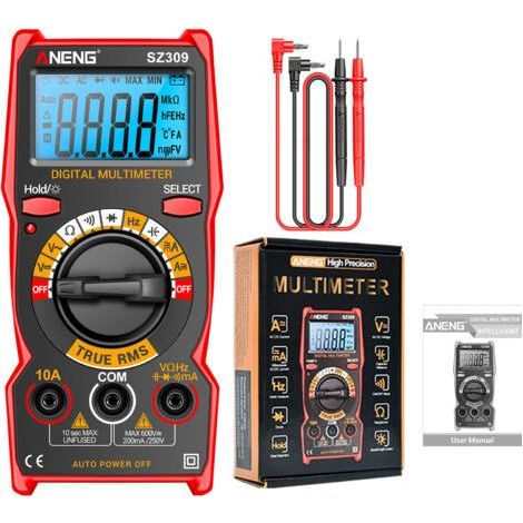 Multimètre SZ309, testeur de tension numérique manuel 600 V AC/DC, teste les batteries, le courant, la résistance, les diodes et la continuité-Muntra (1/5)