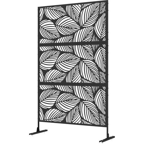 Paravent de jardin, séparateur de jardin, motif floral, métal, 122 x 45 x 198 cm, noir