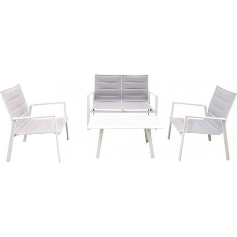 Set Salotto da Giardino Divano 2 Poltrone e Tavolino in Alluminio Bianco (1/3)