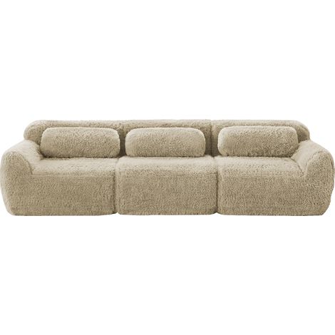 Sofá Modular 3 Plazas en Tela Aterciopelada con Base Antideslizante, Asiento Amplio y 3 Cojines, Caqui Claro (1/5)