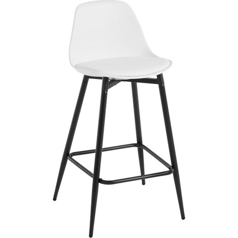 Klihome 1x Bar Stools Dining Room Kitchen Breakfast High Chairs Footrest Barstool with Cushioned PP Seat and Metal Frame, White