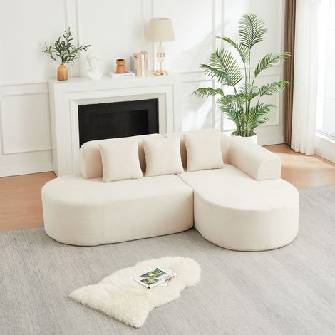 Sofá convertible modular en forma de L de tela de pana con reposabrazos y respaldo curvos, sofá esquinero moderno de 220 cm con tres cojines para salón, sala de juegos y estancias (1/5)