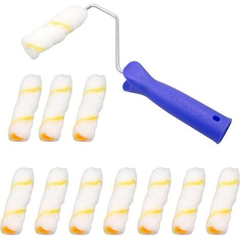Lot de 10 rouleaux de peinture professionnels - Fil jaune - 10 cm - Avec poignée - 25 cm - En microfibre - Pour travaux de peinture et de rénovation (1/5)