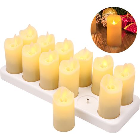 12 PCS Flameless Rechargeable Candles, Wireless Pillar Candles with Realistic Warm Yellow LEDs, Electric Candles with Flickering Flame for Christmas, Halloween, Festivals, Wedding Party Decoration (1/5)