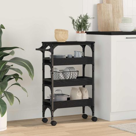 vidaXL Carrello da Cucina Rovere Nero 53 x 20 x 76 cm