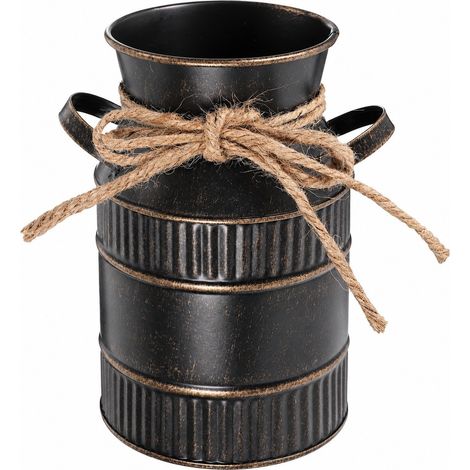 Vase vintage en fer gris, pot à lait rétro, seau à fleurs noir pour Halloween, mariage et décoration intérieure (1/5)