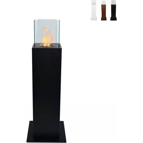 Chimenea de bioetanol de suelo jardín exterior diseño de columna Capri 70 - Negro