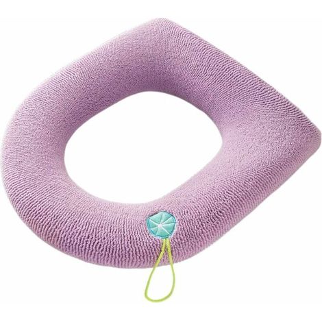 Housse de siège de toilette 2 pièces, siège de toilette rétractable, chauffe-toilette lavable, compatible avec tous les sièges de toilette. (Poudre de taro) (1/5)
