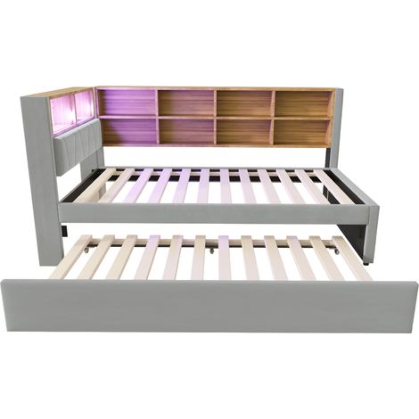 Cama multifunción 90 x 200 cm con cama nido 90 x 190 cm de franela gris claro HOMVRA (1/5)