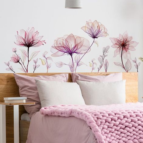 Serbia – Stickers muraux grande fleur rose floral – Vinyle imperméable 30x90cm – Décoration chambre salon – Facile à décoller et repositionner (1/5)