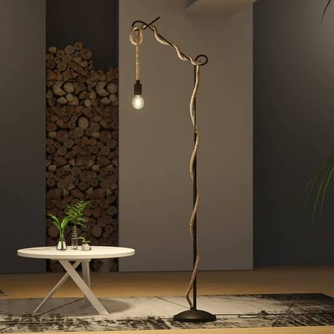 [GEBRAUCHT] B-Ware Lucande Ropina Stehleuchte Stehlampe Lampe Leuchte Hanfseil E27 Schwarz Braun
