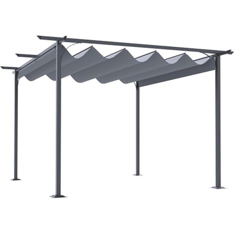 3.5 x 3.5 m Retractable Metal Pergola - Retractable Garden Awning - Garden Canopy - For Parties, Barbecues - Grey - 3.5 x 3.5 m (1/5)