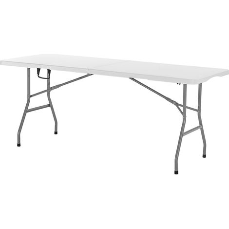 Table pliable 6 pieds, robuste et portable, demi-pliage, plastique rectangulaire avec poignée intégrée, usage intérieur/extérieur, pour fêtes, repas, mariages, événements, pique-nique, camping, blanc. (1/5)
